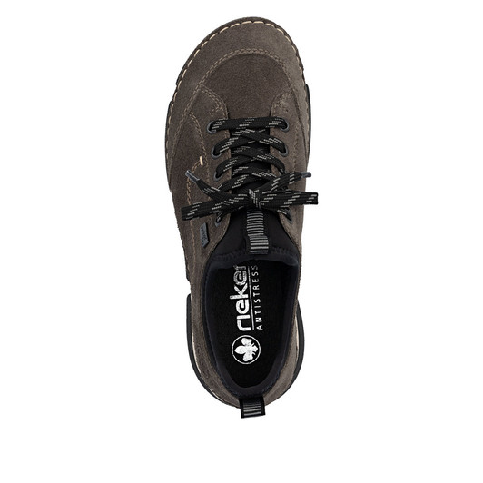 Rieker 45976-45 Grey/smoke waterproof trainer with lightweight comfort sole and sporty casual design.