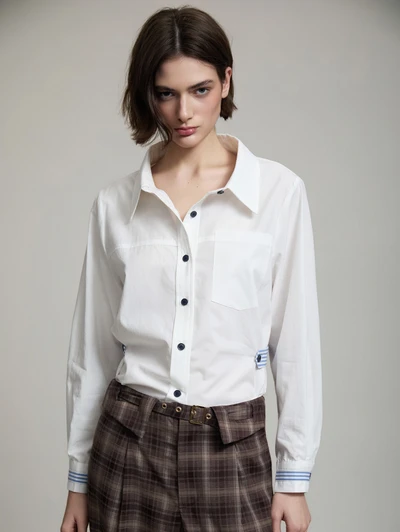 Skatie S202B04WHT Poplin striped details shirt