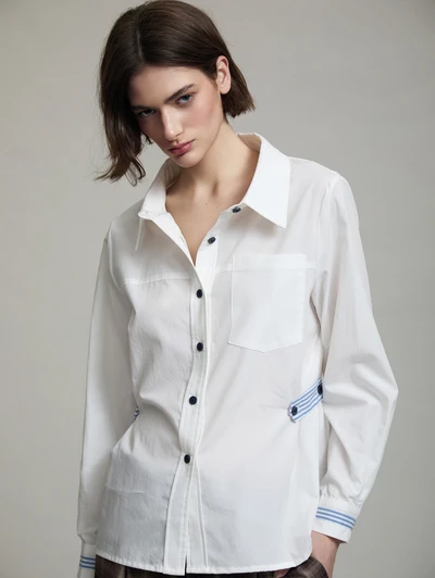 Skatie S202B04WHT Poplin striped details shirt