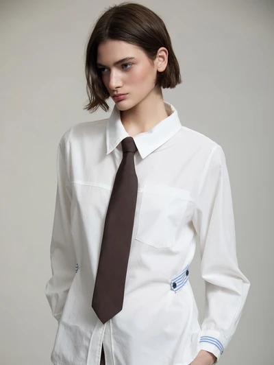Skatie S202B04WHT Poplin striped details shirt