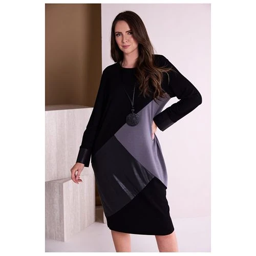 ORA Clothing ORW26118 Round Neck Dress With Contrast Angle Panels At Front