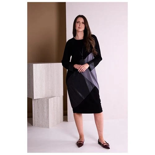ORA Clothing ORW26118 Round Neck Dress With Contrast Angle Panels At Front