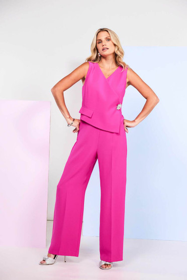 KATE COOPER KCS26148 Jumpsuit with wrap over top and pin closing Hot Pink