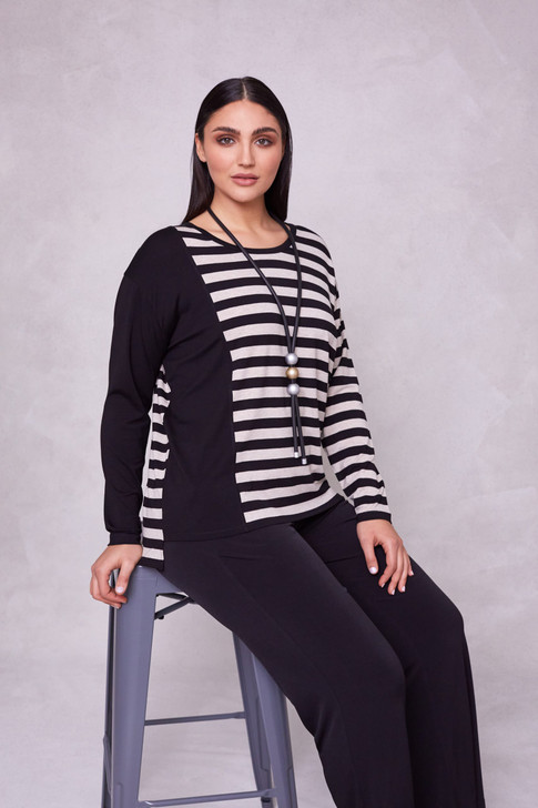 ORA Clothing ORW22163 Stripped top/ plain panel