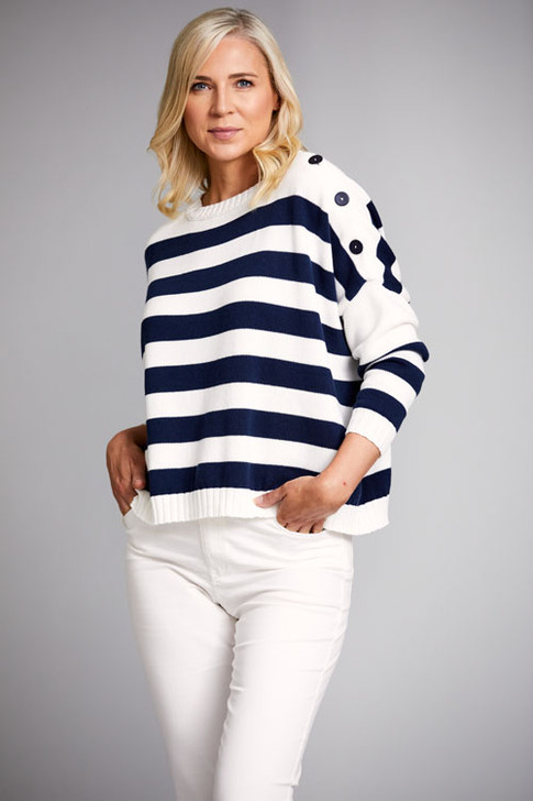 Peruzzi S23160 STRIPE BUTTON SWEATER NAVY