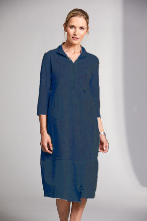 Peruzzi S23195 LONG ZIP NECK DRESS NAVY