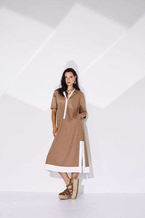 Naya NAS24281 Button through dress/contrast bands 741 (Tan&White)