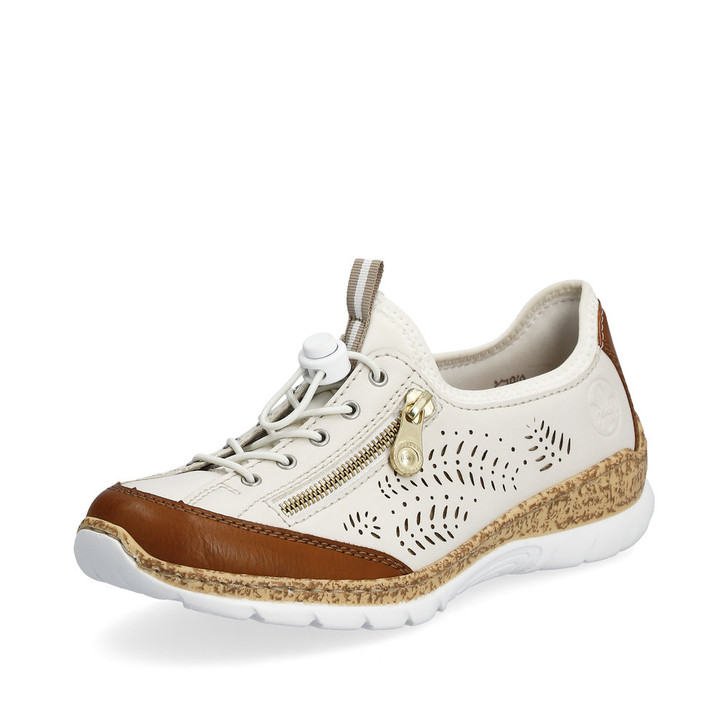 Rieker N42K6-60 Sliip on shoe with elastic lace white / tan