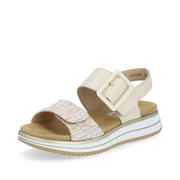 Remonte D1J53-60 Flat wedge sandal with double velcro strap Crean