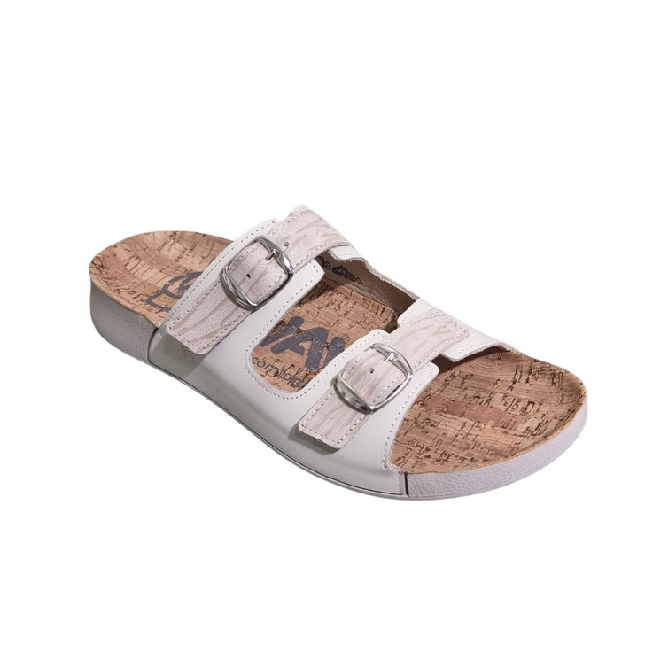 Suave Cayman Cork based flat mule with double buckle  Cream