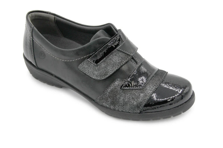 Suave Glouchester wide fitting velcro shoe Black