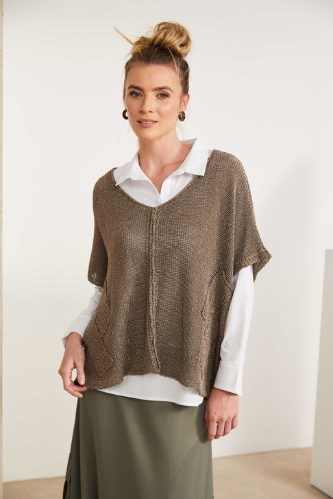 Naya NAS25308 Square oversize v neck knit with layed on sections