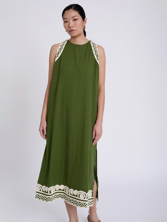 Skatie S95V01KBU long dress with embossed embroidered straps.