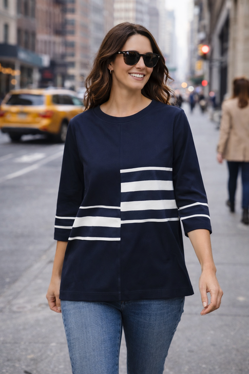 PERUZZI S26170 STRIPE TOP NAVY/ECRU