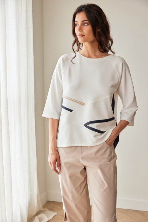 PERUZZI S26171 ZIP CONTRAST TOP ECRU/NAVY