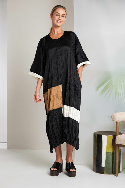 NAYA NAS26289 Crushed shrug with contrast sleeve band Black/off white 911