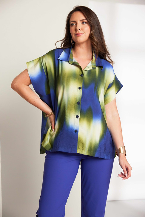 ORA Clothing ORS26148 Blurred multi colour print shirt Locline