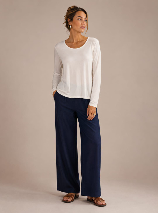 NAYA NPA26106 Mesh-Sleeve Jersey Round Neck Top