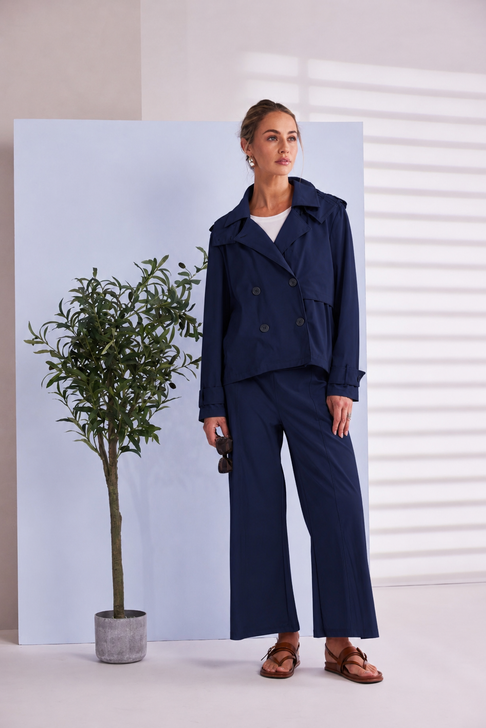 NAYA Wide-Leg Flared Trousers with Seam Detail - Navy