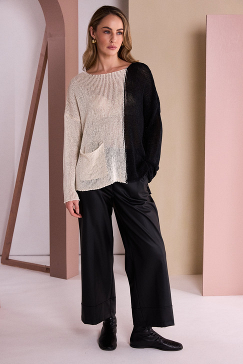 NAYA NAW26296 Wide Leg Leatherette Trouser With Hem Panel