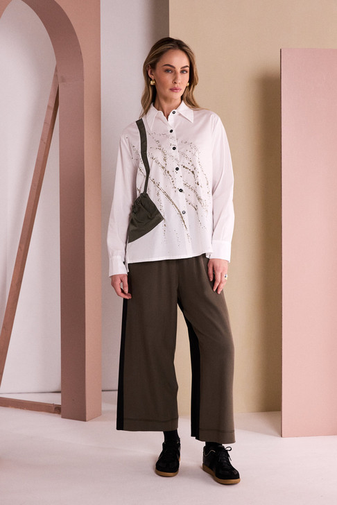 NAYA NAW26262 Specked Placement Print Shirt With Gathered Color Trim