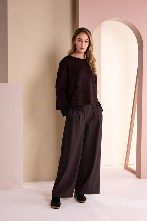 NAYA NAW26316 Round Neck Top With Flocking Stitch Detail