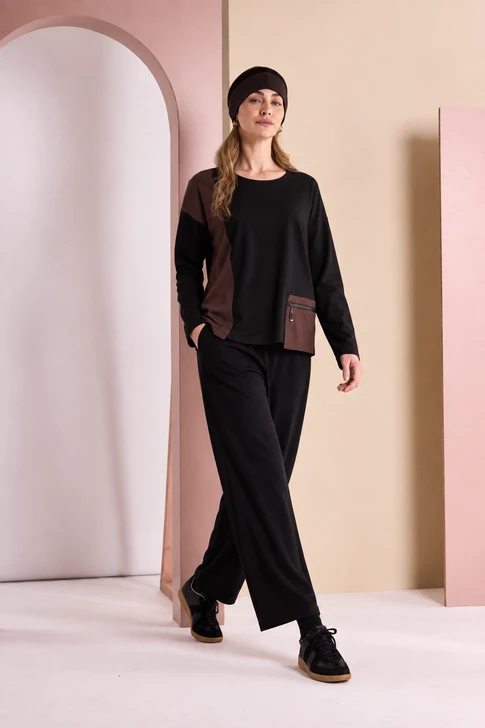 NAYA NAW26352 Round Neck Top With Zip Contrast Pocket