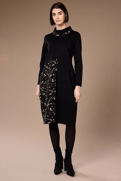 W26138 SPLASH PRINT DRESS BLACK