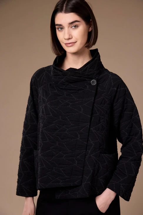W26132 TEXTURED CROSS OVER JACKET GREY