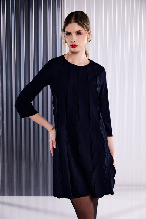 KATE COOPER KCAW26135 Round Neck Dress With Scallop Frill At Front