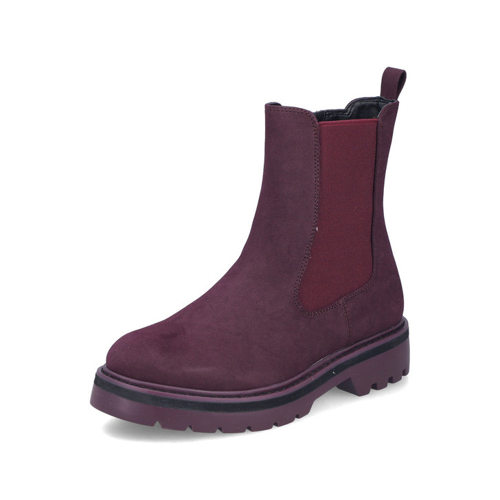 Rieker 91580-30 Burgundy ankle boot with warm lining, side zip and lightweight sole.