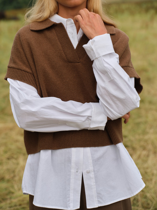 YAYA Knitted spencer collar short sleeves