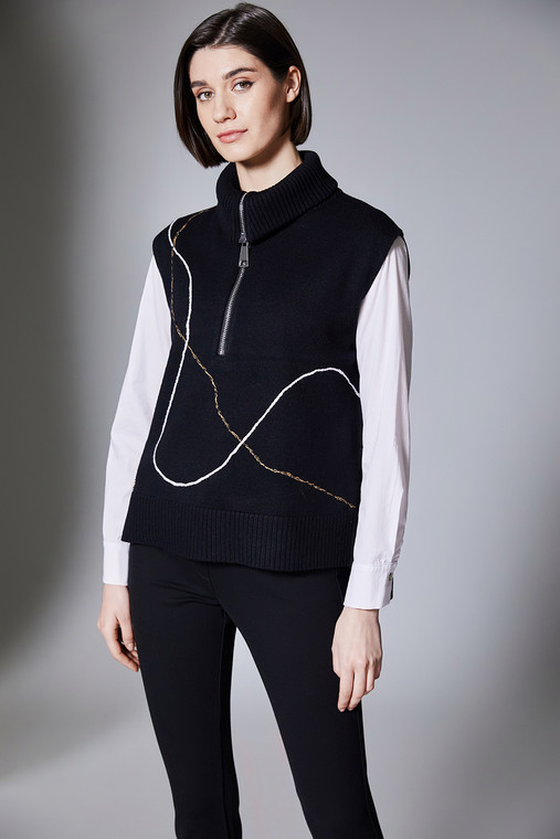 Peruzzi W25600 ZIP KNIT TABARD Color BLK ECRU (9)