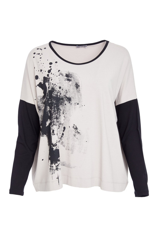 Naya NAW25308 Placement print top with contrast binding and sleeves Cocoa/Black 739