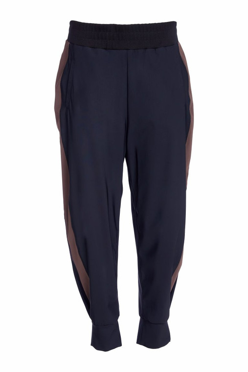 Naya NAW25120 Slim leg trouser with cuff detail and contrast panel at sideseams Black/Cocoa 973