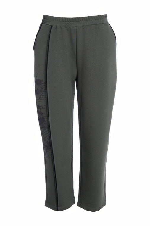 Naya NAW25150 Slim leg trouser with  contrast binding and print detail at side leg  Forest/Black 549