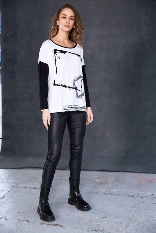 Naya NAW25307 Placement cube print top with contrast sleeve White/Black  109