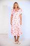 Kate Cooper KCS26168 Vee neck flower print dress with pleated sleeve Vanilla/Poppy (142)
