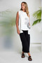 NAYA NAS26261 Placement print top with collar and cut out hem White/Black  109
