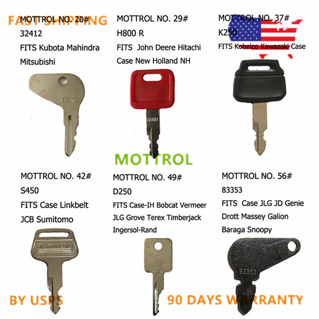 2-Pack D250 Ignition Keys - Fits Case IH, Bobcat, Vermeer, JLG & Other Skid Steers