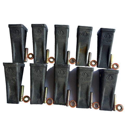 10 Pk 6Y3222 6Y-3222 Forged Teeth With Pin 6Y3228 6E8259 For J225 Adapter Shank