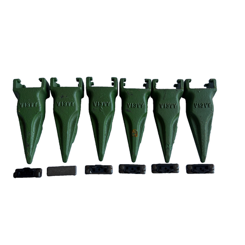 6 Pc V13Tl V13Vy  Tiger Bucket Teeth With V13/17Pn Flex Pins For 833-V13 Adapter