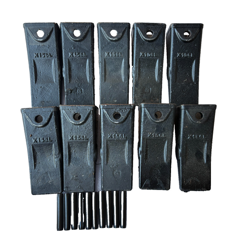 10 Pack X156L Dirt Bucket Teeth Long With 10  P156 Roll Pins For X156Fl Shanks