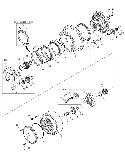 170401-00016B K1012069 Travel Reduction ,Device ,Gear Box Fits For Dx300Ll