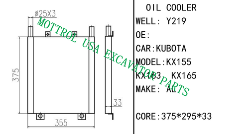 Oil Cooler Core Ass'y For KUBOTA KX155 KX163 KX165