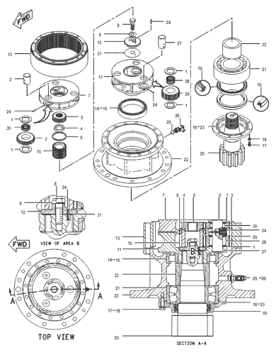 Lq32W010105P1 Gear Ring For Kobelco Sk230-6E Sk250-6E Swing Reduction