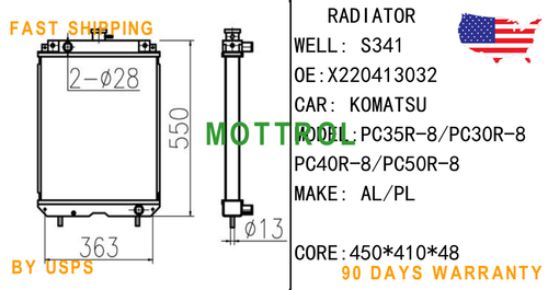 Radiator Core X220413032 For Komatsu PC35R-8 PC30R-8 PC40R-8 PC50R-8 Excavator