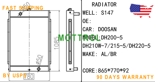 Water Tank Radiator 202-00029 for Doosan Daewoo DH220-5 SOLAR 220LC-V