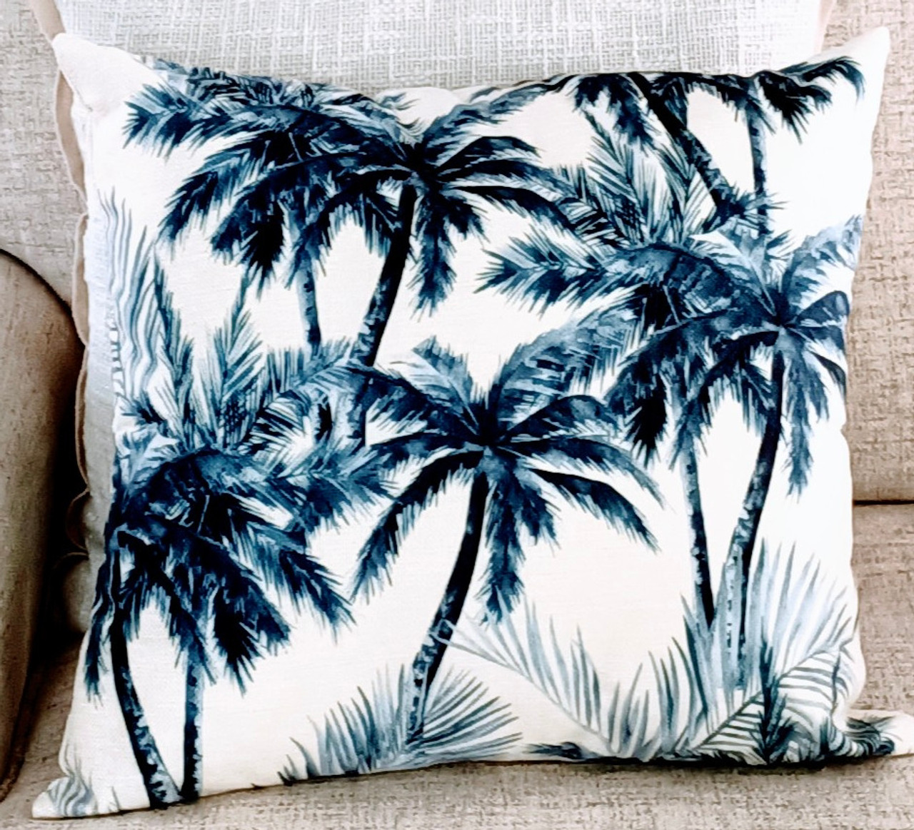 HAMPTONS BLUE PALMS CUSHION +INSERT 45CM X 45CM - Luggage With  Looks-Giftware