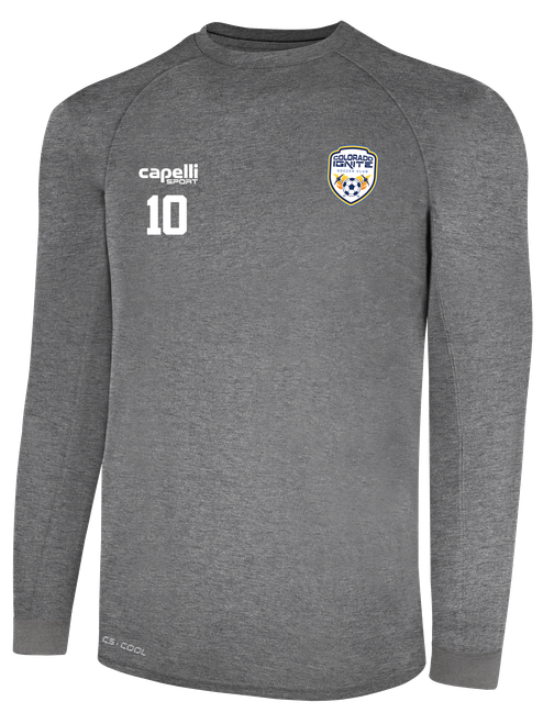 COLORADO IGNITE BASICS II LONG SLEEVE TRAINING TOP W/ MESH BACK DARK HEATHER GREY WHITE